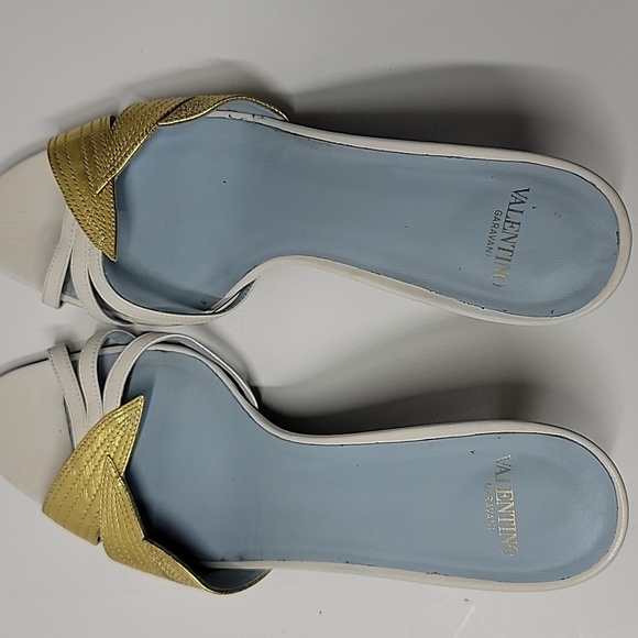 VALENTINO GARAVANI FOLIAGE SLIDE SANDAL GOLD/WHITE SZ 37 1/2EU 7.5US AUTHENTIC - Picture 7 of 16
